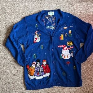 Quacker Factory Blue Holiday Cardigan
